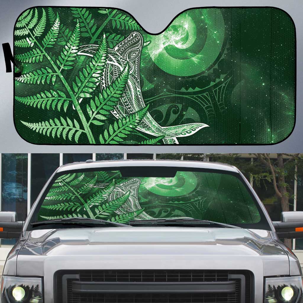 New Zealand Matariki Auto Sun Shade Maori Koru With Humpback Whale Green LT05 Green - Polynesian Pride