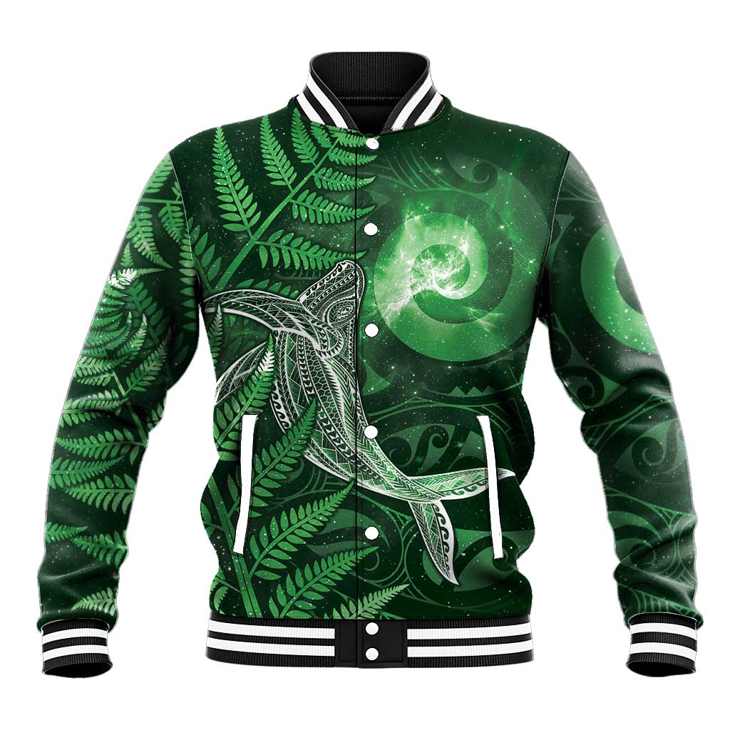 New Zealand Matariki Baseball Jacket Maori Koru With Humpback Whale Green LT05 Unisex Green - Polynesian Pride