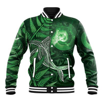 New Zealand Matariki Baseball Jacket Maori Koru With Humpback Whale Green LT05 Unisex Green - Polynesian Pride