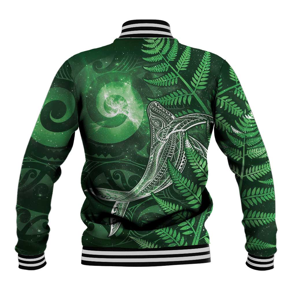 New Zealand Matariki Baseball Jacket Maori Koru With Humpback Whale Green LT05 - Polynesian Pride