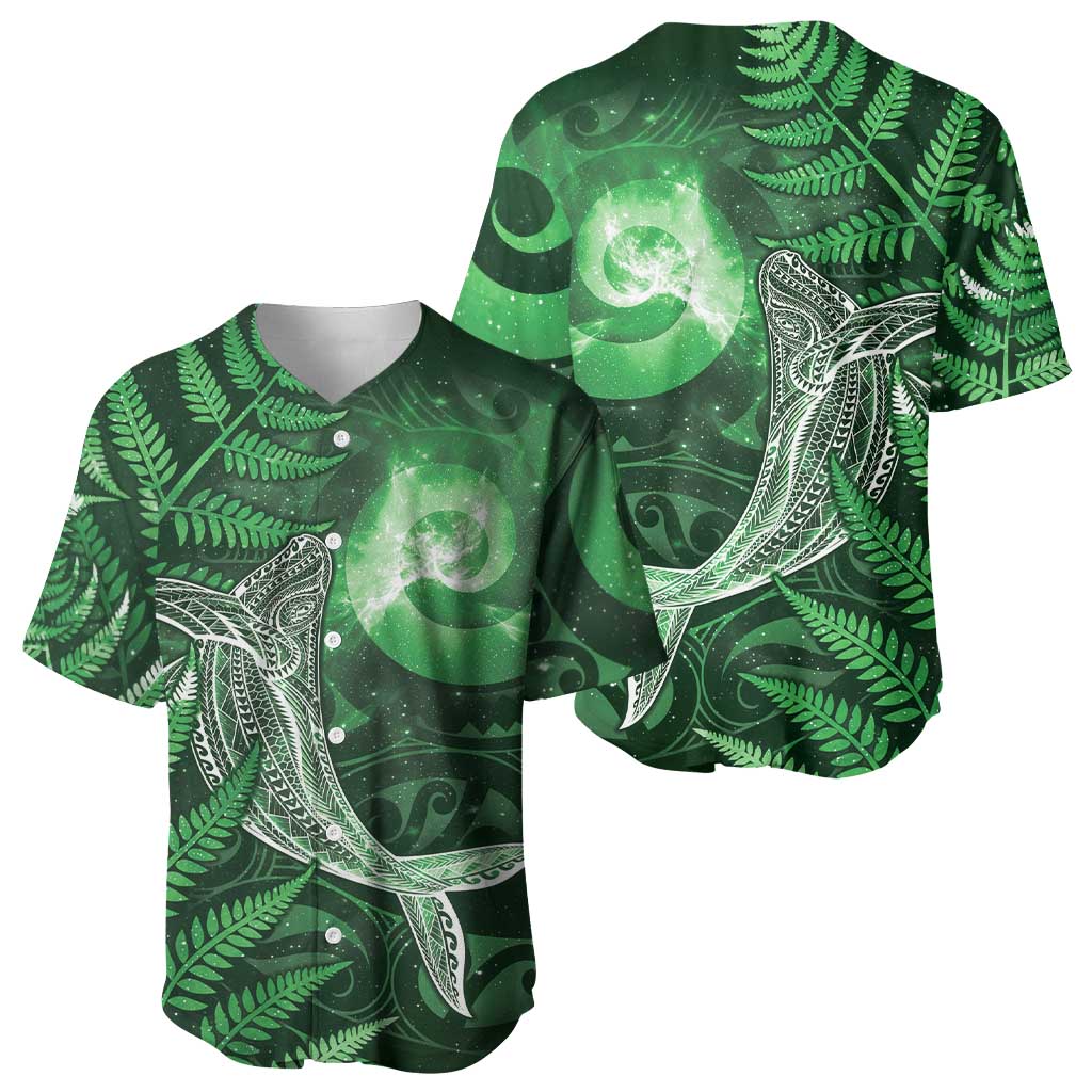 New Zealand Matariki Baseball Jersey Maori Koru With Humpback Whale Green LT05 - Polynesian Pride