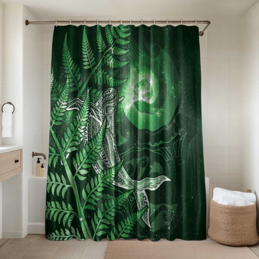 New Zealand Matariki Bathroom Set Maori Koru With Humpback Whale Green LT05 Shower Curtain Only Green - Polynesian Pride