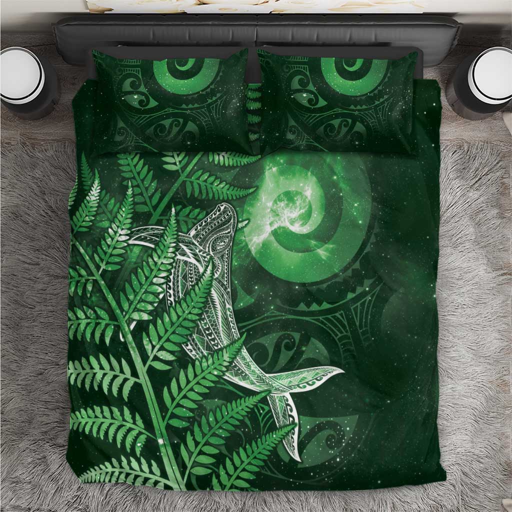 New Zealand Matariki Bedding Set Maori Koru With Humpback Whale Green LT05 Green - Polynesian Pride