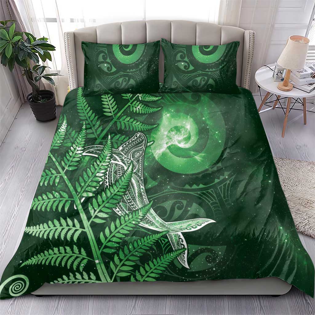New Zealand Matariki Bedding Set Maori Koru With Humpback Whale Green LT05 - Polynesian Pride