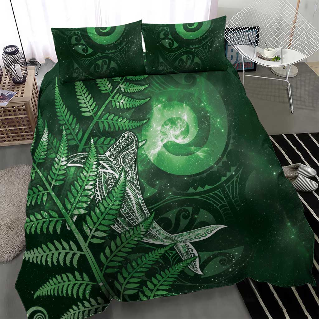 New Zealand Matariki Bedding Set Maori Koru With Humpback Whale Green LT05 - Polynesian Pride
