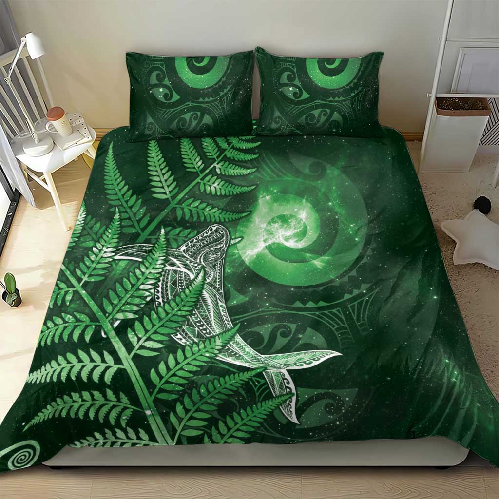 New Zealand Matariki Bedding Set Maori Koru With Humpback Whale Green LT05 - Polynesian Pride