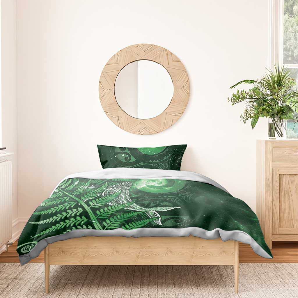 New Zealand Matariki Bedding Set Maori Koru With Humpback Whale Green LT05 - Polynesian Pride