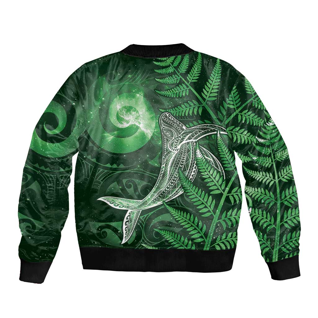 New Zealand Matariki Bomber Jacket Maori Koru With Humpback Whale Green LT05 - Polynesian Pride