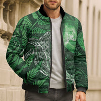New Zealand Matariki Bomber Puffer Jacket Maori Koru With Humpback Whale Green LT05 - Polynesian Pride