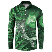 New Zealand Matariki Button Sweatshirt Maori Koru With Humpback Whale Green LT05 Green - Polynesian Pride