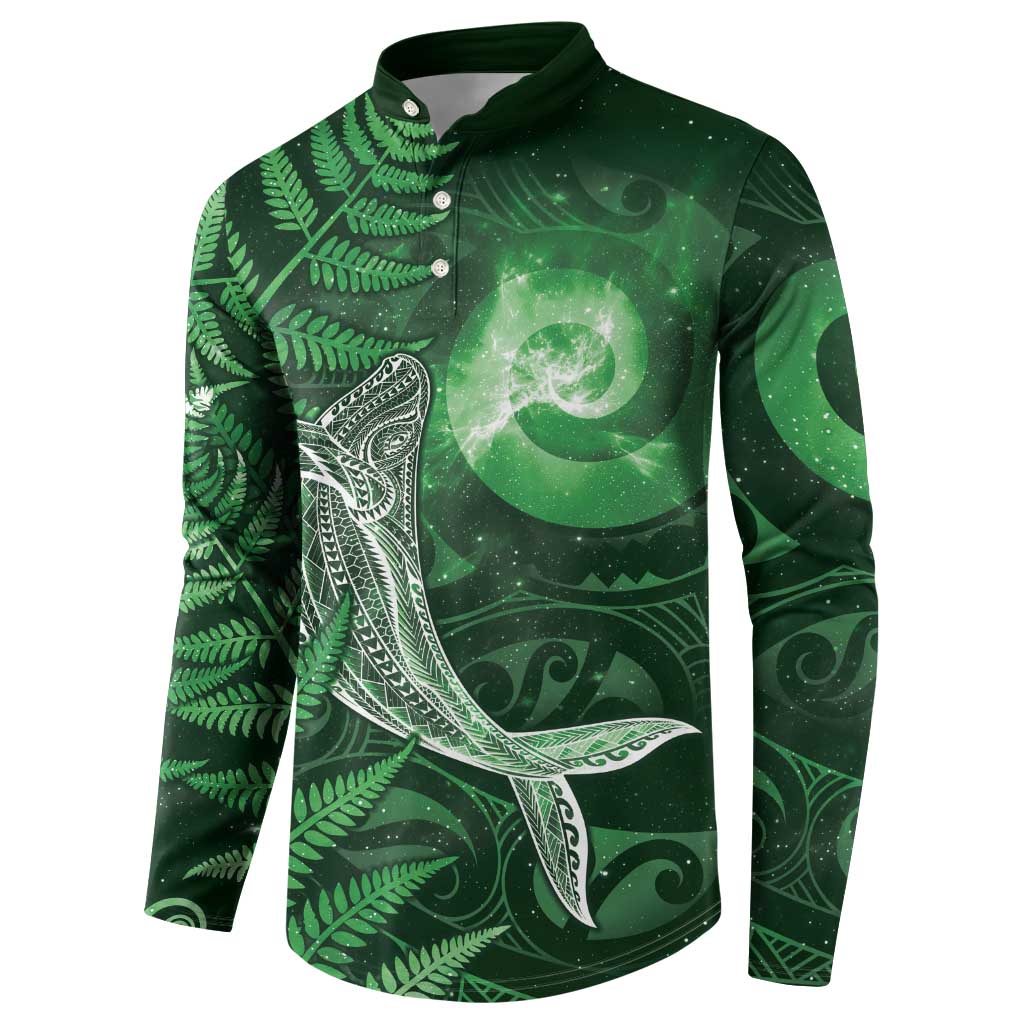 New Zealand Matariki Button Sweatshirt Maori Koru With Humpback Whale Green LT05 - Polynesian Pride