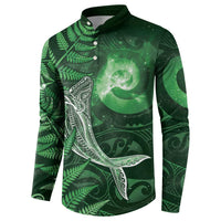New Zealand Matariki Button Sweatshirt Maori Koru With Humpback Whale Green LT05 - Polynesian Pride