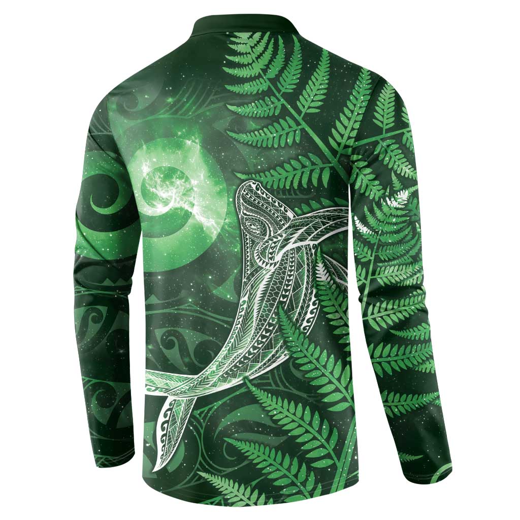New Zealand Matariki Button Sweatshirt Maori Koru With Humpback Whale Green LT05 - Polynesian Pride