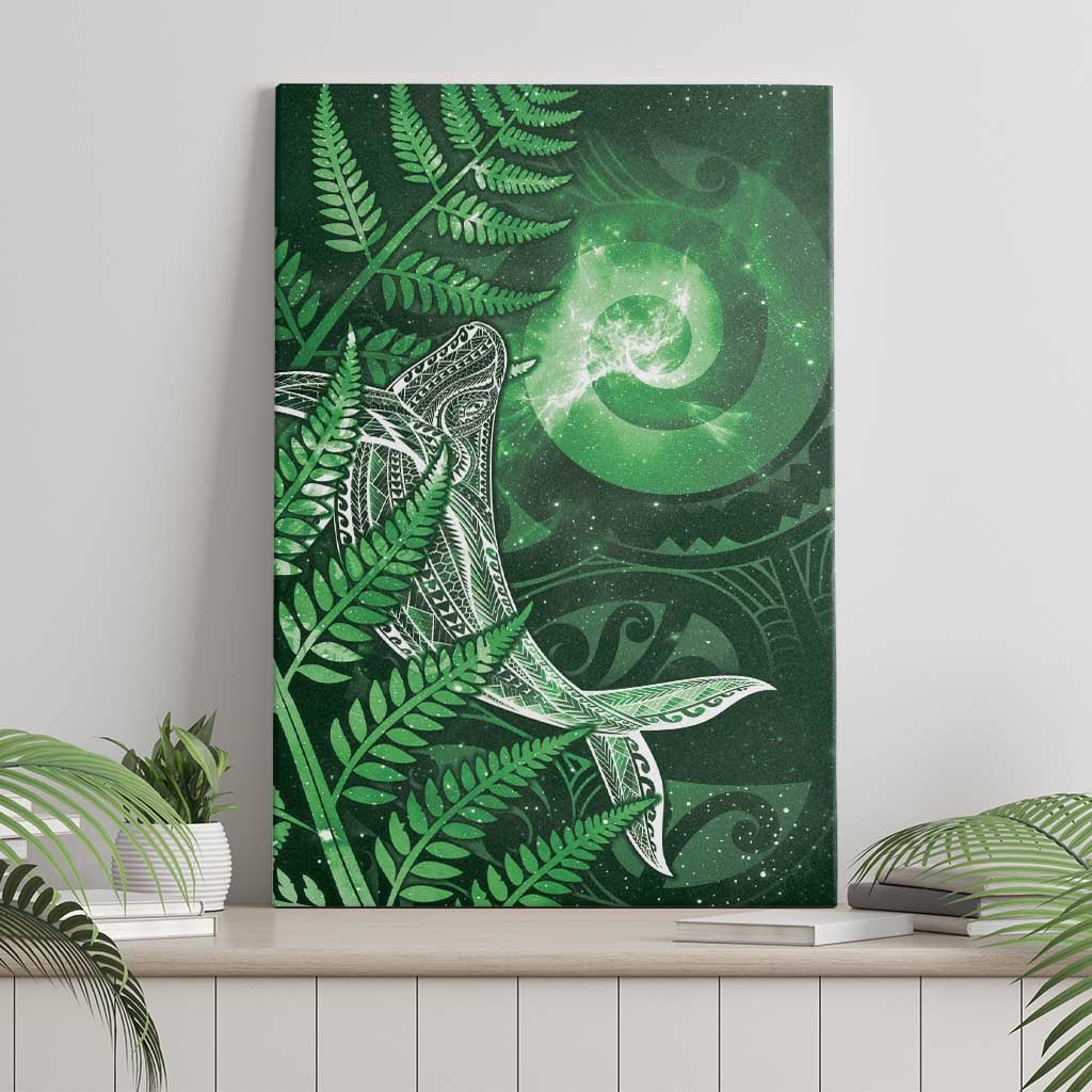 New Zealand Matariki Canvas Wall Art Maori Koru With Humpback Whale Green LT05 - Polynesian Pride
