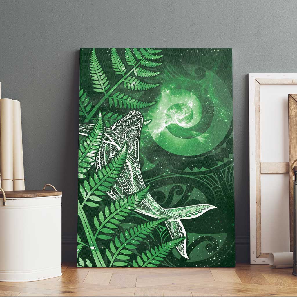 New Zealand Matariki Canvas Wall Art Maori Koru With Humpback Whale Green LT05 - Polynesian Pride
