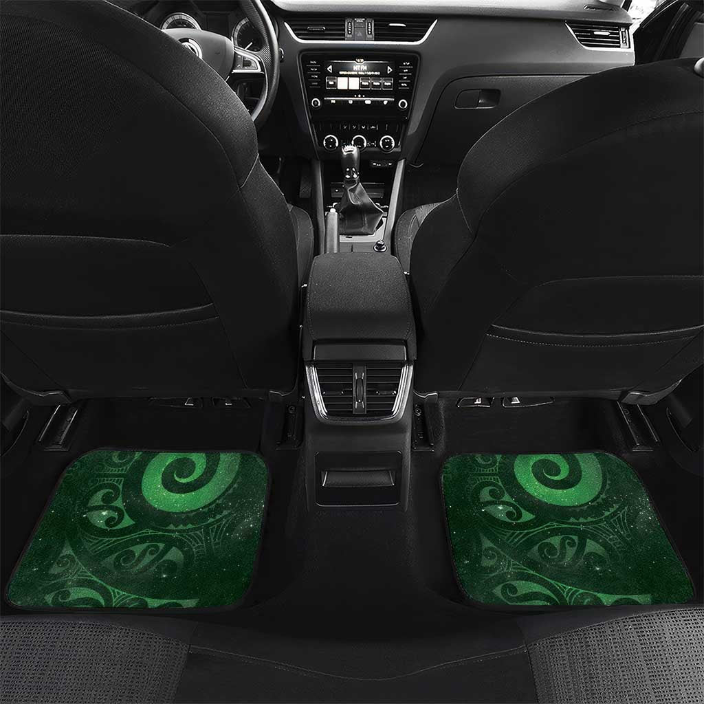 New Zealand Matariki Car Mats Maori Koru With Humpback Whale Green LT05 Set 2pcs - Back Green - Polynesian Pride