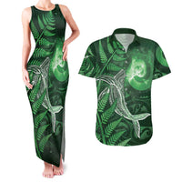 New Zealand Matariki Couples Matching Tank Maxi Dress and Hawaiian Shirt Maori Koru With Humpback Whale Green