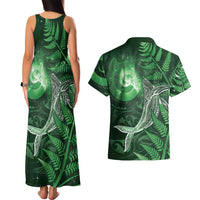 New Zealand Matariki Couples Matching Tank Maxi Dress and Hawaiian Shirt Maori Koru With Humpback Whale Green