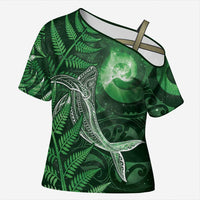 New Zealand Matariki Cross Shoulder Shirt Maori Koru With Humpback Whale Green
