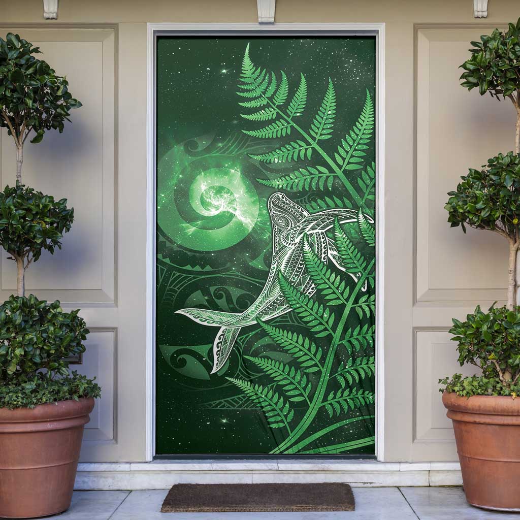 New Zealand Matariki Door Cover Maori Koru With Humpback Whale Green