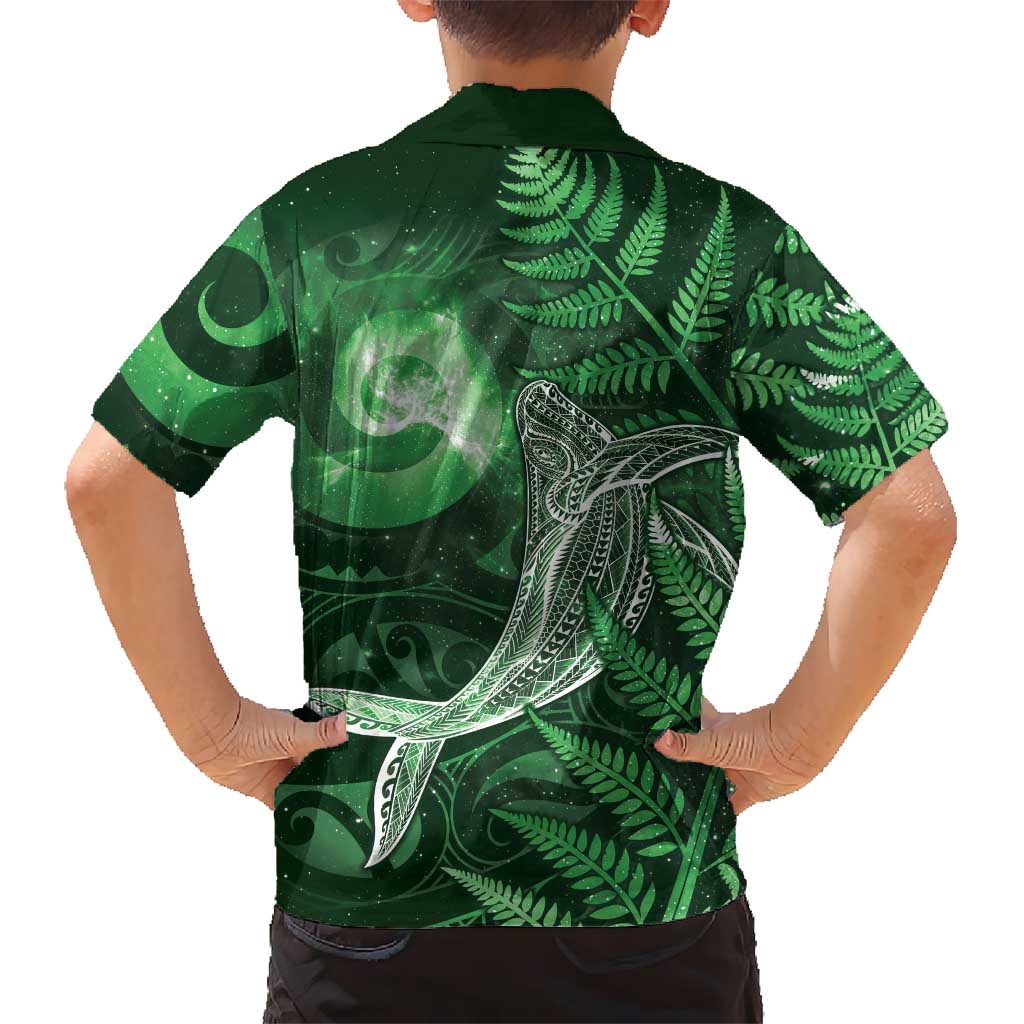 New Zealand Matariki Family Matching Long Sleeve Bodycon Dress and Hawaiian Shirt Maori Koru With Humpback Whale Green