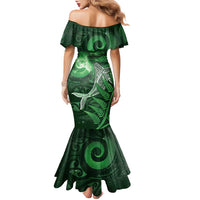New Zealand Matariki Family Matching Mermaid Dress and Hawaiian Shirt Maori Koru With Humpback Whale Green