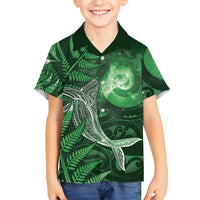 New Zealand Matariki Family Matching Off Shoulder Maxi Dress and Hawaiian Shirt Maori Koru With Humpback Whale Green