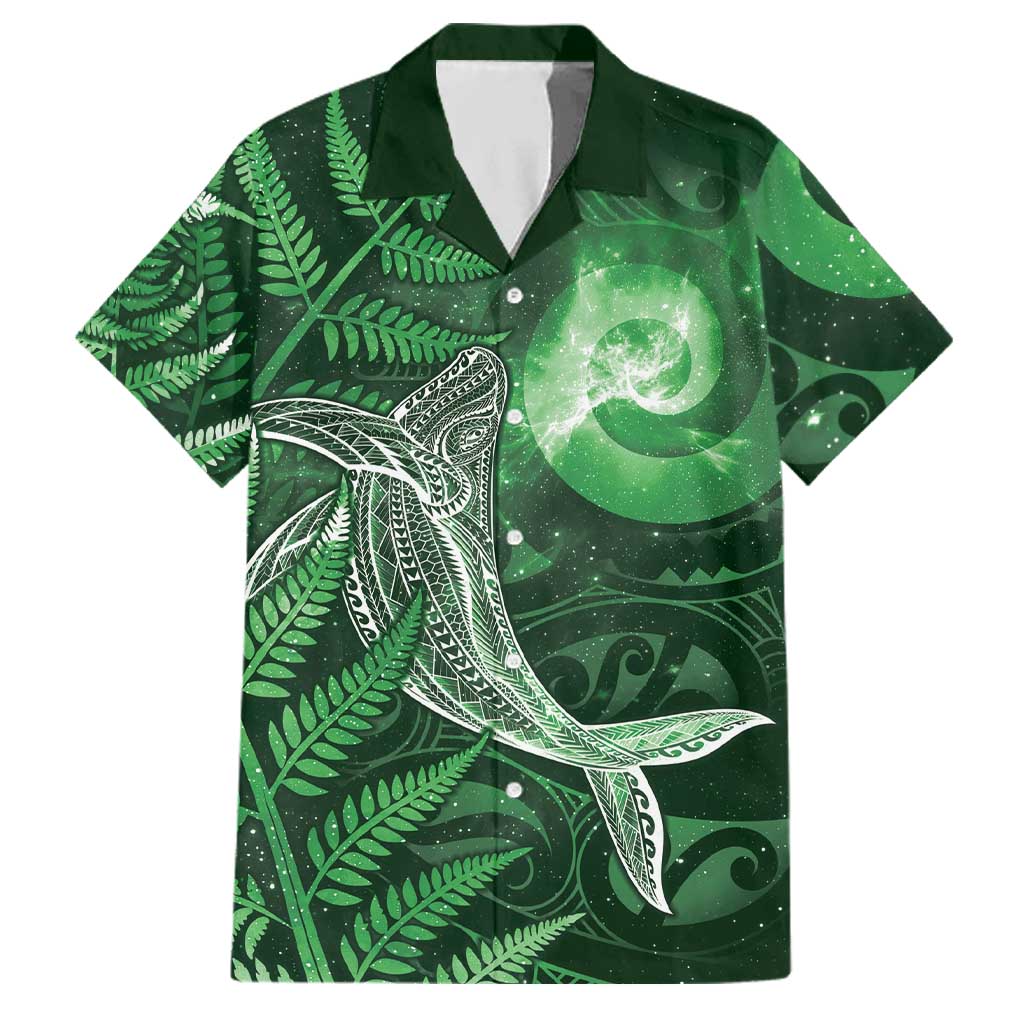 New Zealand Matariki Family Matching Short Sleeve Bodycon Dress and Hawaiian Shirt Maori Koru With Humpback Whale Green
