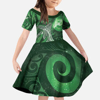 New Zealand Matariki Family Matching Summer Maxi Dress and Hawaiian Shirt Maori Koru With Humpback Whale Green