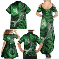 New Zealand Matariki Family Matching Summer Maxi Dress and Hawaiian Shirt Maori Koru With Humpback Whale Green