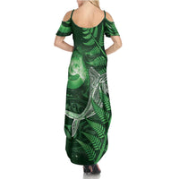 New Zealand Matariki Family Matching Summer Maxi Dress and Hawaiian Shirt Maori Koru With Humpback Whale Green