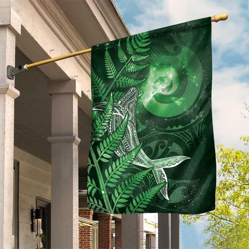 New Zealand Matariki Garden Flag Maori Koru With Humpback Whale Green LT05 House Flag Green - Polynesian Pride