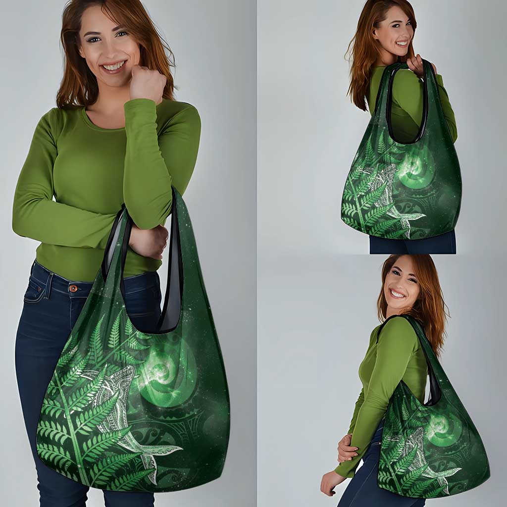 New Zealand Matariki Grocery Bag Maori Koru With Humpback Whale Green LT05 - Polynesian Pride