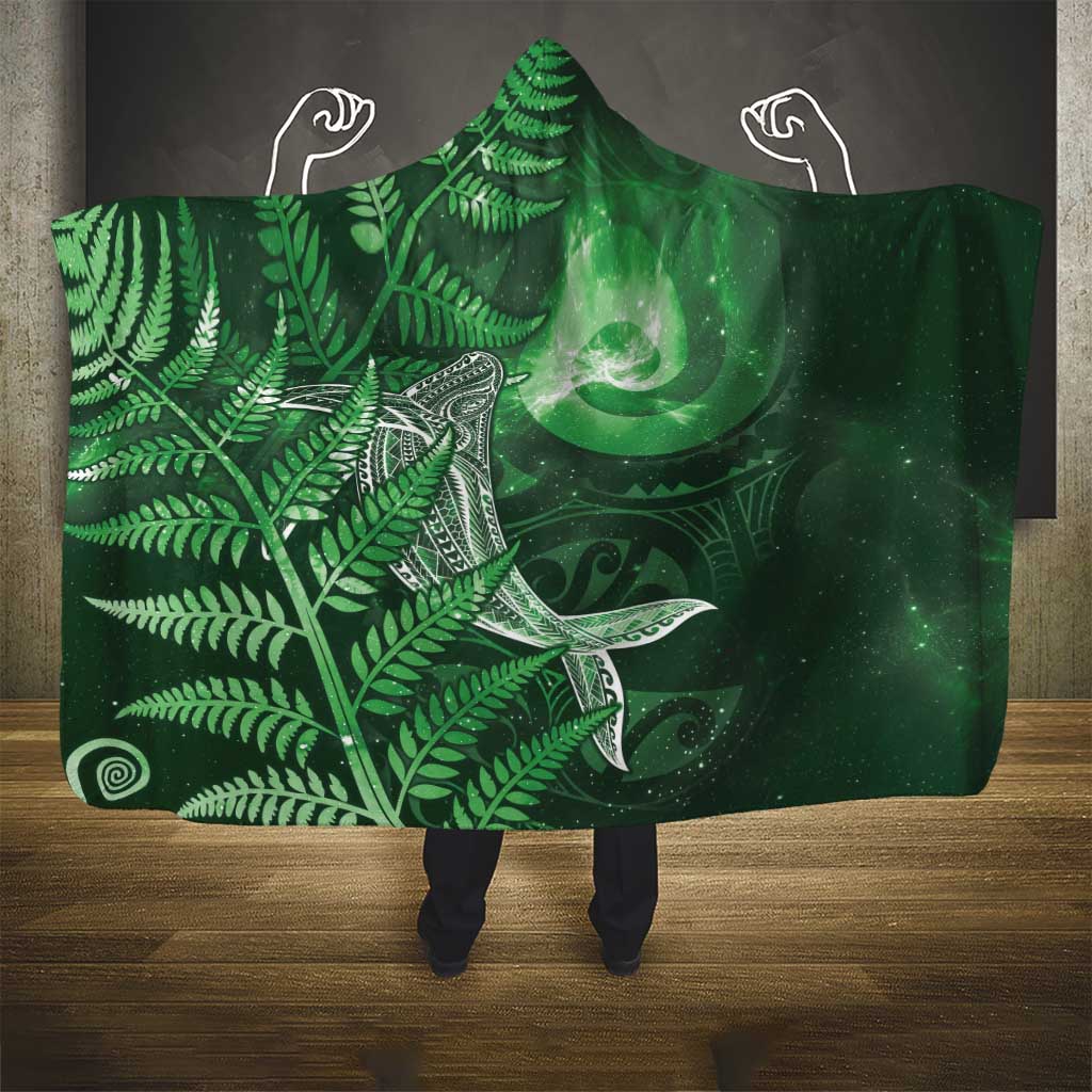 New Zealand Matariki Hooded Blanket Maori Koru With Humpback Whale Green LT05 - Polynesian Pride