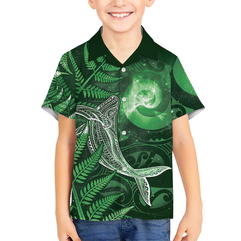 New Zealand Matariki Kid Hawaiian Shirt Maori Koru With Humpback Whale Green LT05 Kid Green - Polynesian Pride
