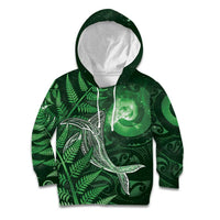 New Zealand Matariki Kid Hoodie Maori Koru With Humpback Whale Green
