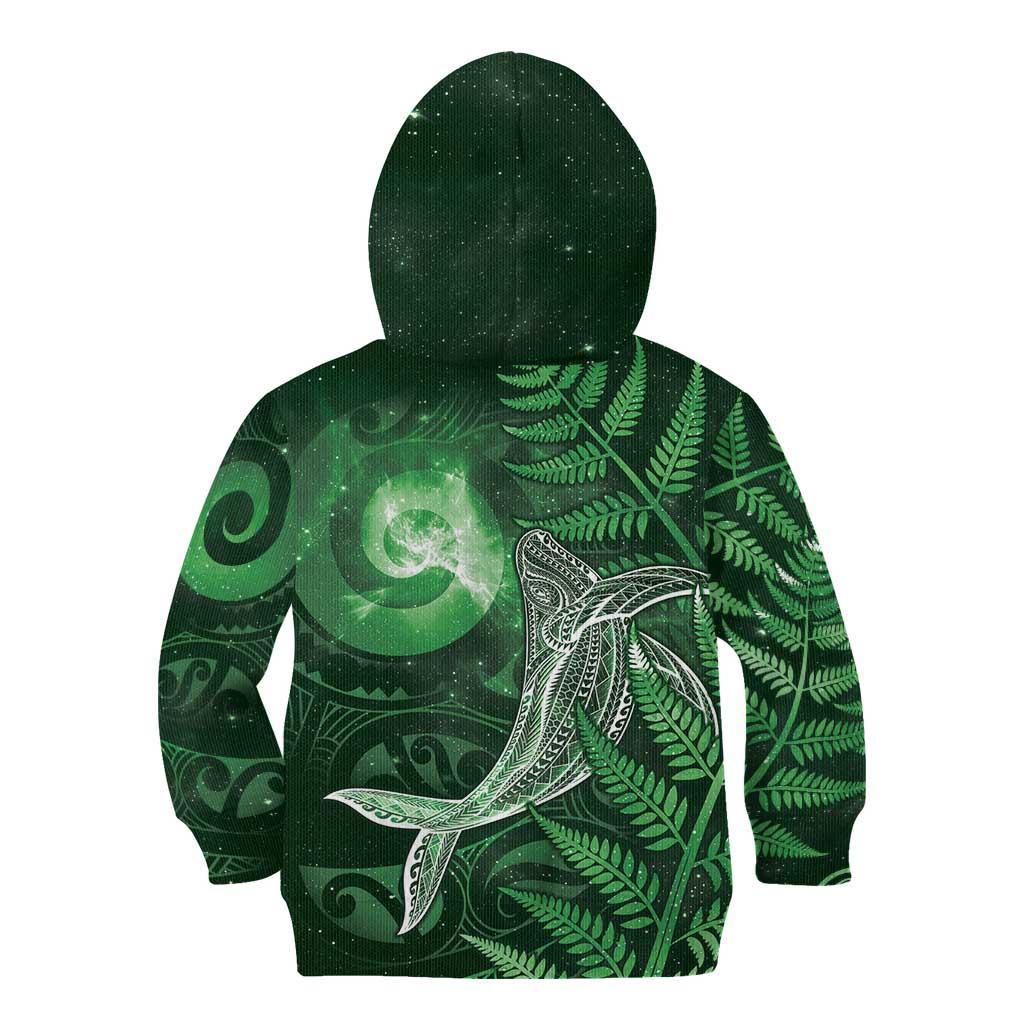 New Zealand Matariki Kid Hoodie Maori Koru With Humpback Whale Green