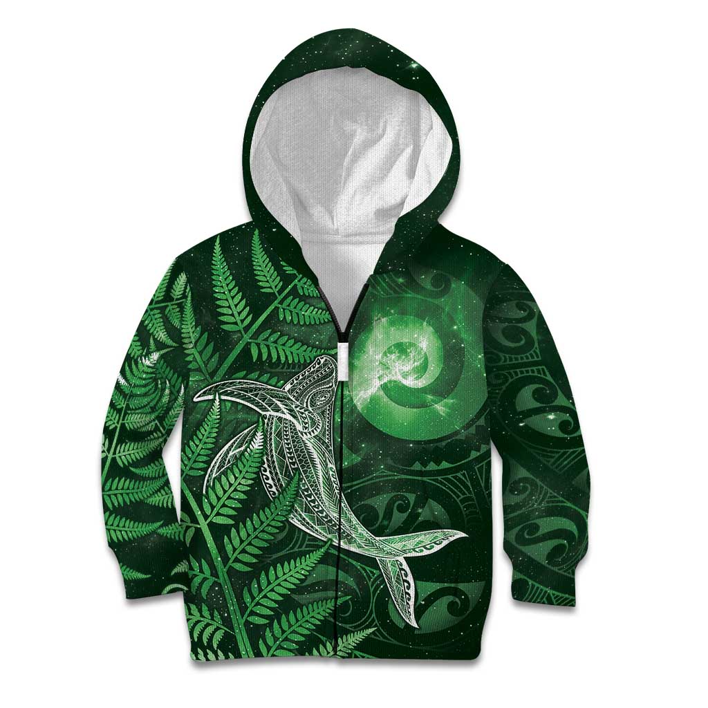 New Zealand Matariki Kid Hoodie Maori Koru With Humpback Whale Green