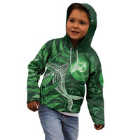 New Zealand Matariki Kid Hoodie Maori Koru With Humpback Whale Green