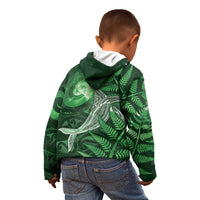 New Zealand Matariki Kid Hoodie Maori Koru With Humpback Whale Green