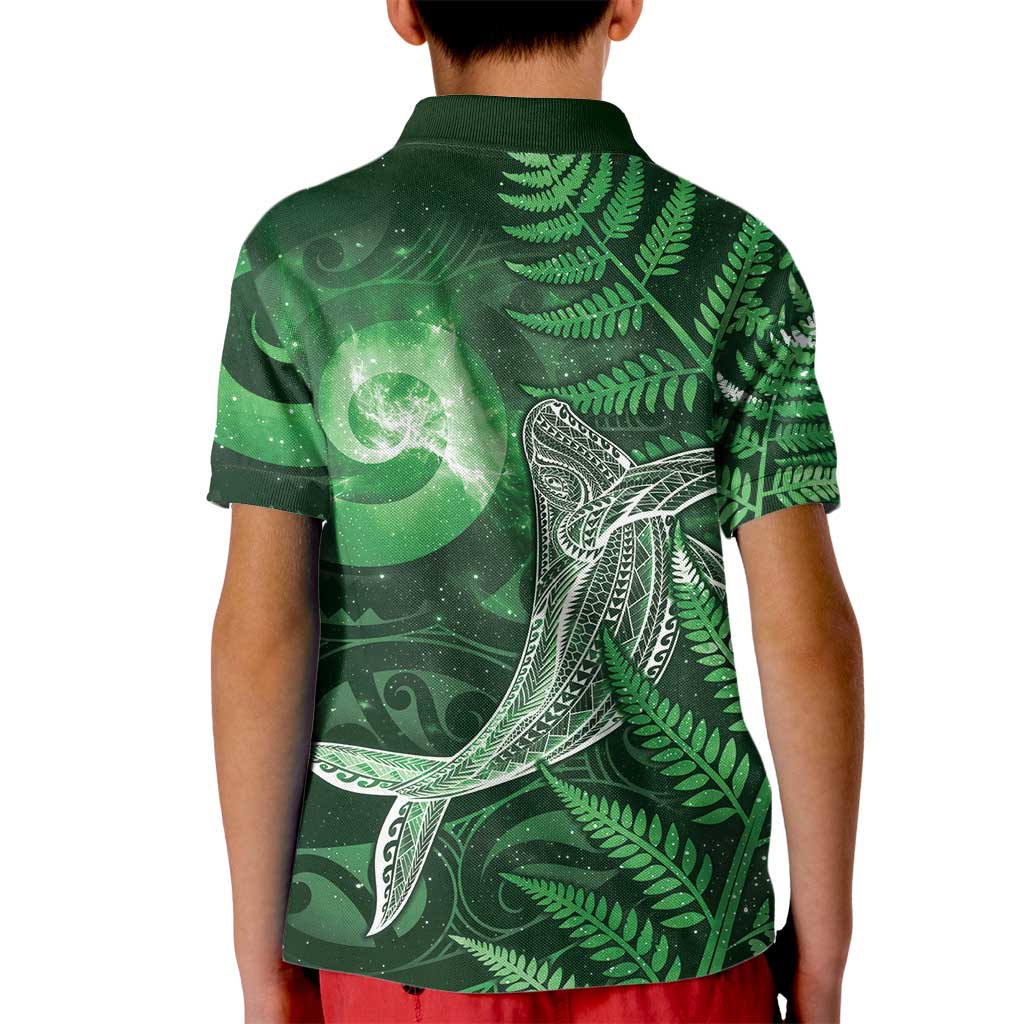 New Zealand Matariki Kid Polo Shirt Maori Koru With Humpback Whale Green LT05 - Polynesian Pride