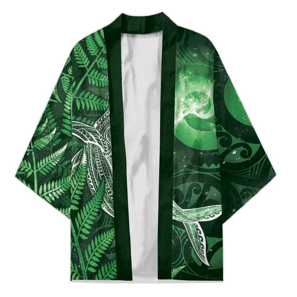 New Zealand Matariki Kimono Maori Koru With Humpback Whale Green LT05 Unisex Green - Polynesian Pride