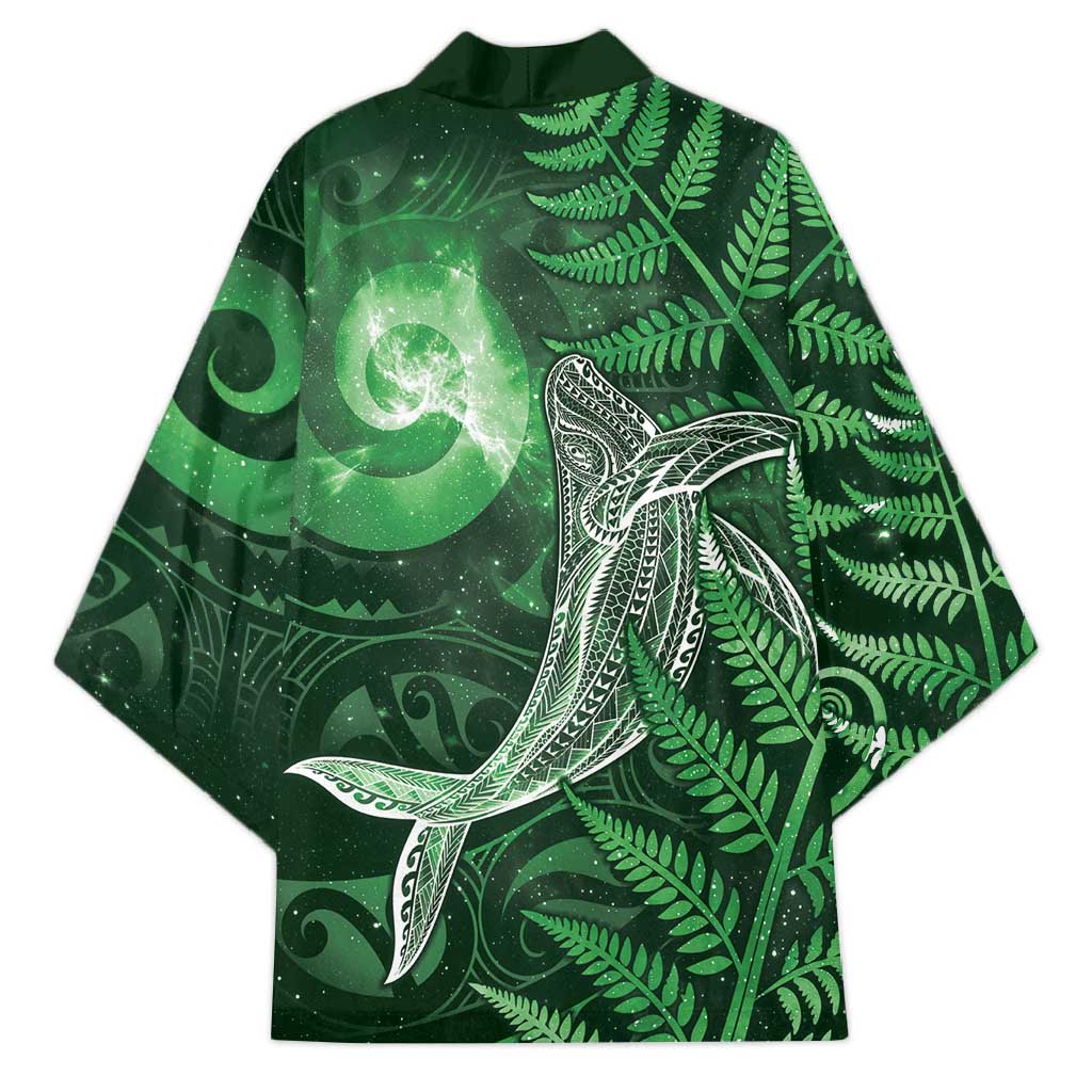 New Zealand Matariki Kimono Maori Koru With Humpback Whale Green LT05 - Polynesian Pride