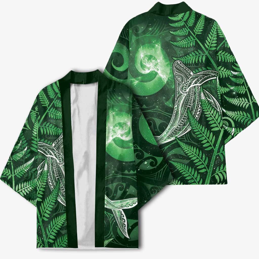 New Zealand Matariki Kimono Maori Koru With Humpback Whale Green LT05 - Polynesian Pride