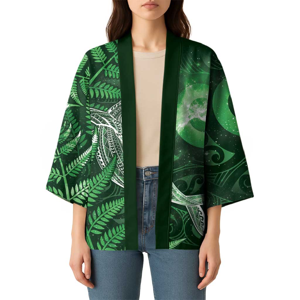 New Zealand Matariki Kimono Maori Koru With Humpback Whale Green LT05 - Polynesian Pride