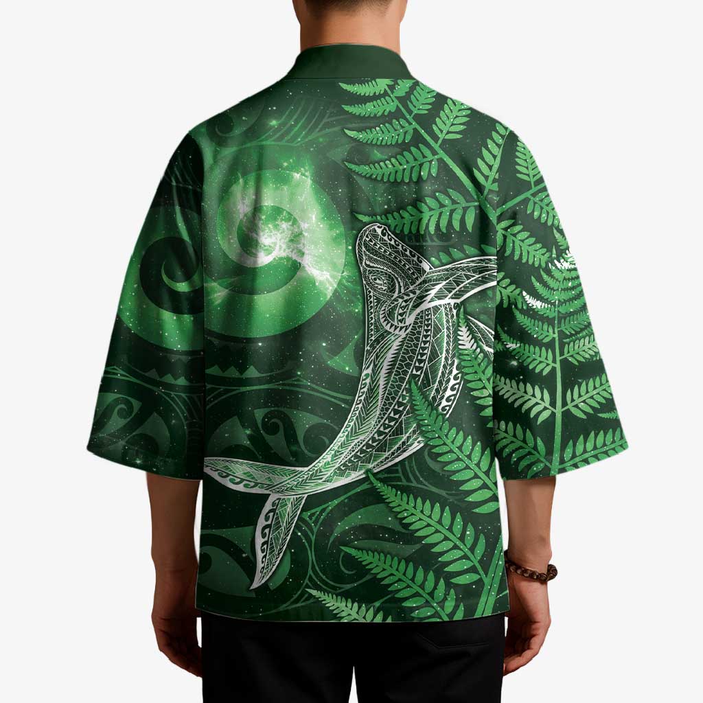 New Zealand Matariki Kimono Maori Koru With Humpback Whale Green LT05 - Polynesian Pride