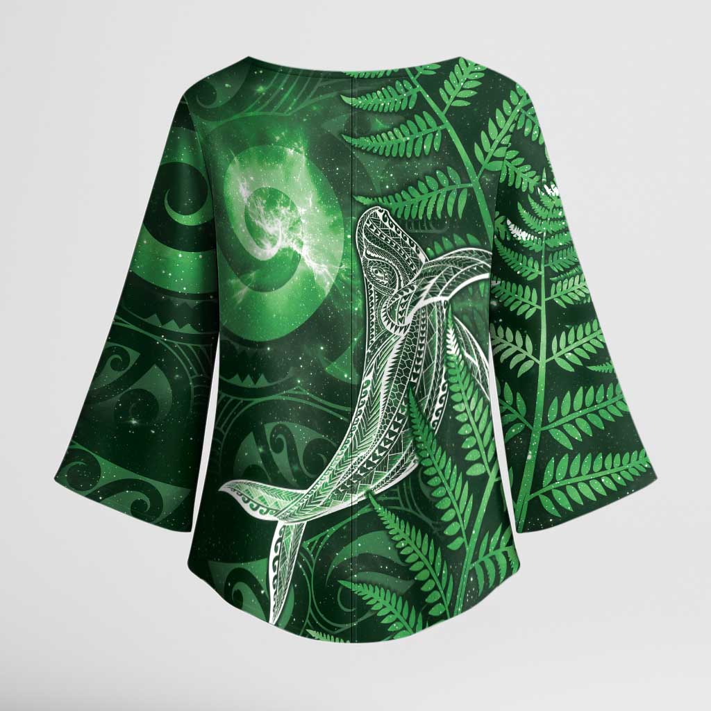 New Zealand Matariki Kimono Sleeve Blouse Maori Koru With Humpback Whale Green LT05 - Polynesian Pride