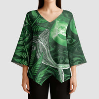 New Zealand Matariki Kimono Sleeve Blouse Maori Koru With Humpback Whale Green LT05 - Polynesian Pride