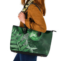 New Zealand Matariki Leather Tote Bag Maori Koru With Humpback Whale Green LT05 Green - Polynesian Pride