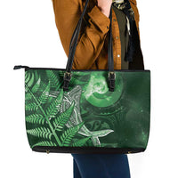 New Zealand Matariki Leather Tote Bag Maori Koru With Humpback Whale Green LT05 - Polynesian Pride